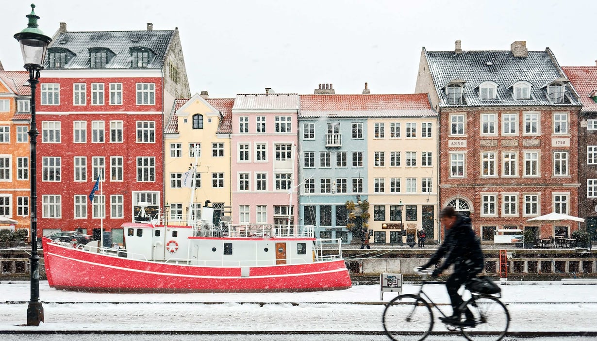 Vinter i Nyhavn i Danmark