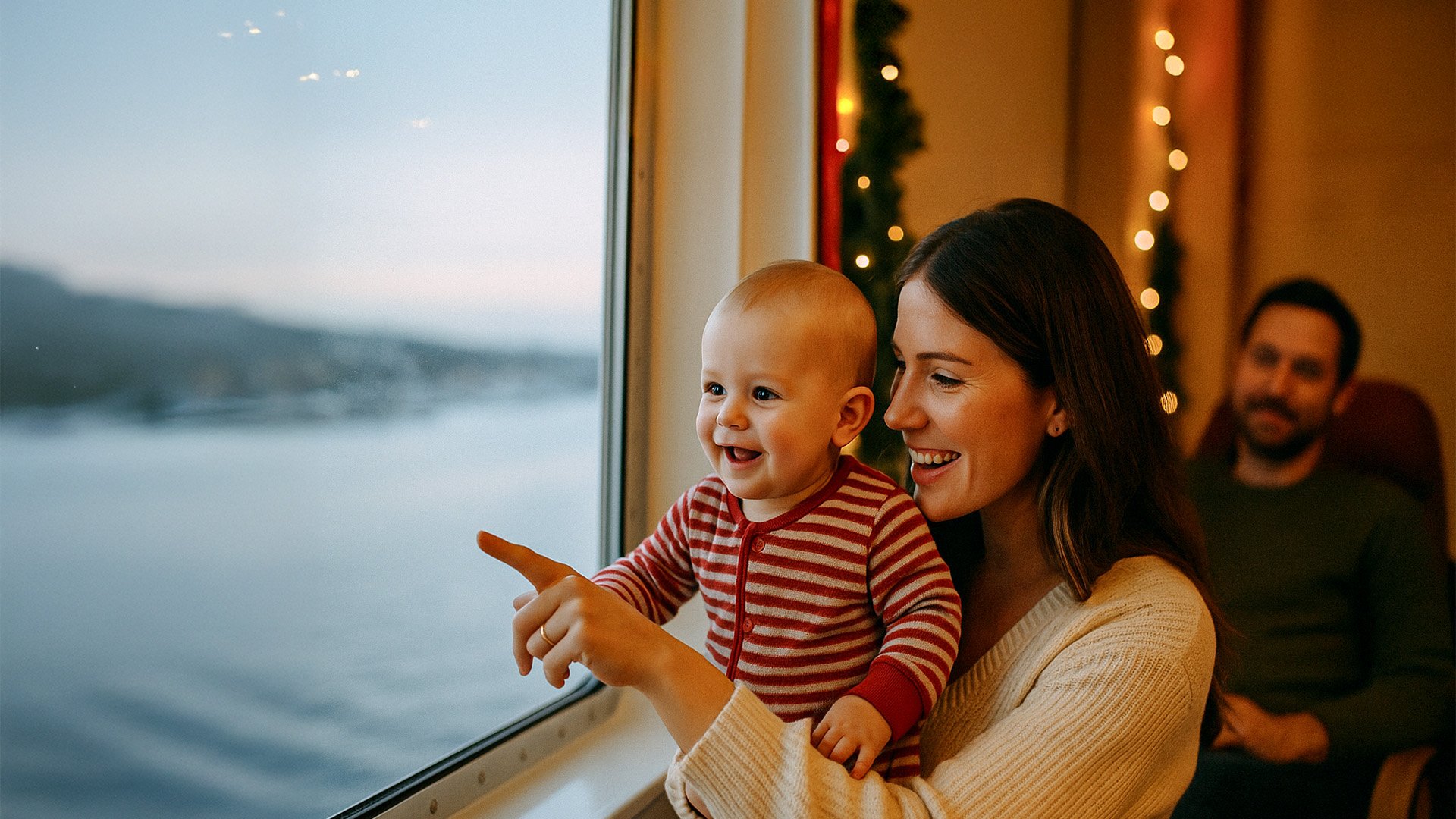 Folk som sitter inne i et kjøretøy med utsikt til landskapet utenfor.