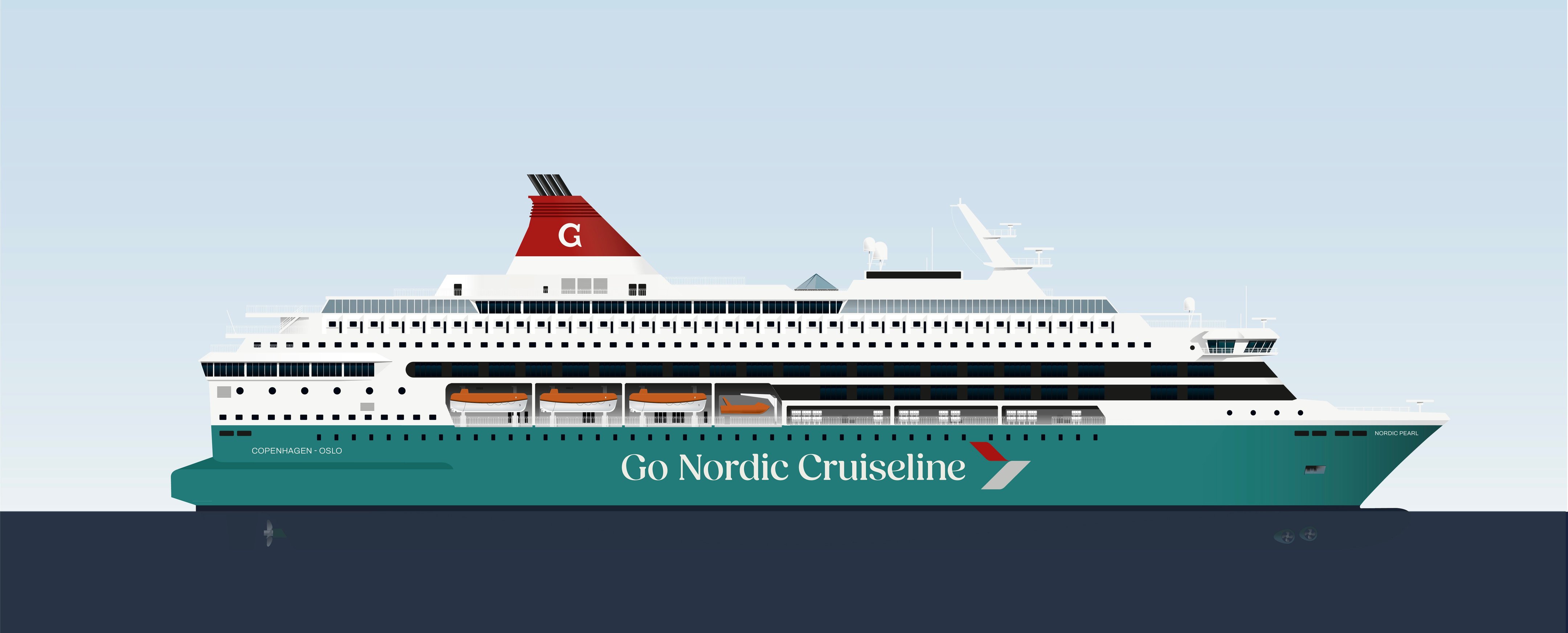 Illustrasjon av skip med logo