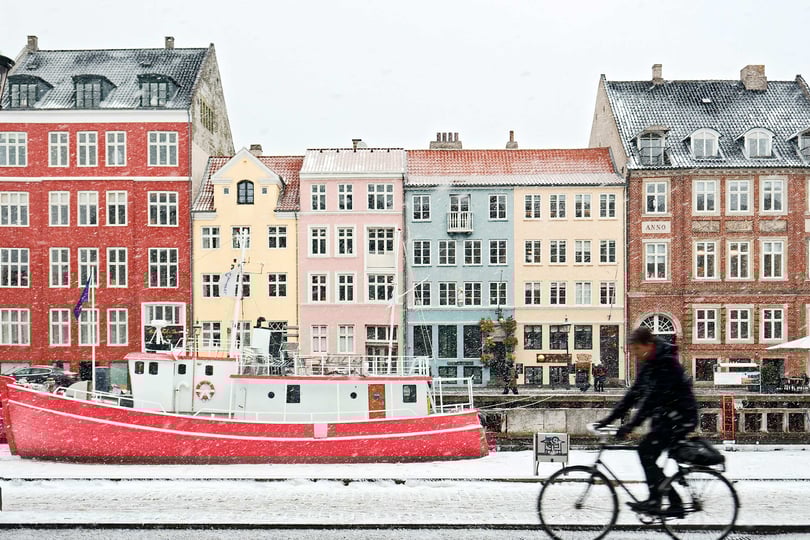 Vinter i Nyhavn i Danmark